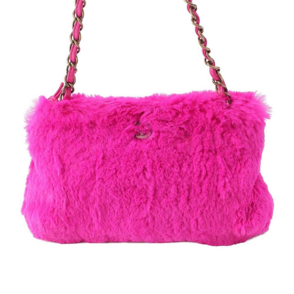 Chanel Pink Lapin Vivid Bag Shoulder Rait Fur Chain Coco Mark - Picture 2 of 6